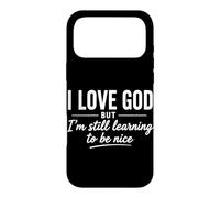 Carcasa para iPhone 17 Pro MAX Amo a Dios Pero todavía Estoy aprendiendo a ser Agradable Cristiano Divertido
