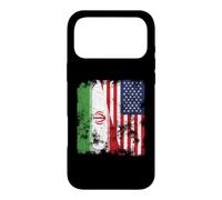 Carcasa para iPhone 17 Pro MAX Bandera de Irán, Estados Unidos, Envejecida, Mitad Americana