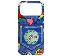 Carcasa para iPhone 17 Pro MAX Blue Denim Patch Pattern Bad Luck Babe 90s Diseño estético