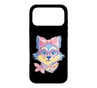 Carcasa para iPhone 17 Pro MAX Blue Fox Retrato Animal Lover Graphic Pink Glasses Bow