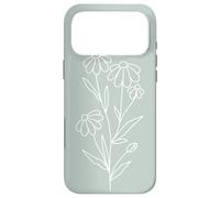 Carcasa para iPhone 17 Pro MAX Boho Line Art Wildflower Pastel Green Floral Minimalistic