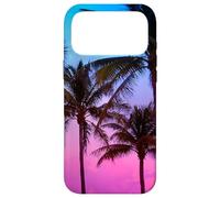 Carcasa para iPhone 17 Pro MAX Bonito paraíso Tropical de Palmeras al Atardecer, púrpura, Rosa y Azul