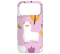Carcasa para iPhone 17 Pro MAX Bonito patrón de Alpacas con Flores moradas Adorable Alpaca