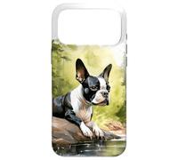 Carcasa para iPhone 17 Pro MAX Boston Terrier Acuarela Perro Bosque Naturaleza Amante Bos