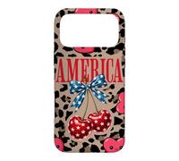 Carcasa para iPhone 17 Pro MAX Brown Cheetah America Girls con Estampado de Leopardo, Cereza y Lazo