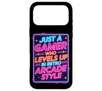 Carcasa para iPhone 17 Pro MAX Camiseta para Videojuegos Estilo Arcade Retro de los 80 con diseño «Just a Gamer Who Levels Up»