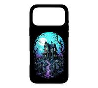 Carcasa para iPhone 17 Pro MAX Casa embrujada Luna de Sangre Arte de Grabado en Madera