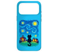 Carcasa para iPhone 17 Pro MAX Cat Looking At Starry Night Sky Colorful Moon Houses Stars