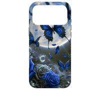 Carcasa para iPhone 17 Pro MAX Cute Blue Butterfly Rose Flower Blue Floral Butterflies Moon