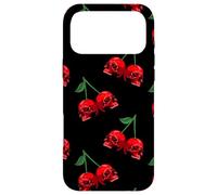 Carcasa para iPhone 17 Pro MAX Cute Cherry Skull Pattern Red Scary Skulls Black Background