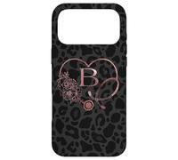 Carcasa para iPhone 17 Pro MAX Cute Letter B Initial Monogram Nurse Rose Pink Stethoscope