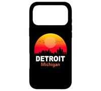 Carcasa para iPhone 17 Pro MAX Detroit Michigan State USA Vintage Sunset Retro City Skyline