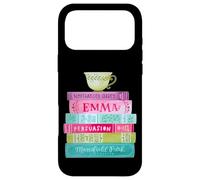 Carcasa para iPhone 17 Pro MAX Divertida Pila de Libros de Jane Austen para fanáticos del té, Literatura Vintage