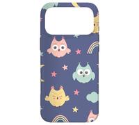 Carcasa para iPhone 17 Pro MAX Divertido búhos patrón Estrellas Luna Arco Iris Lindo búho Nocturno