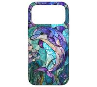 Carcasa para iPhone 17 Pro MAX Dolphin Stained Art Effect Stain Art Floral Sea Teal Purple