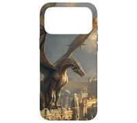 Carcasa para iPhone 17 Pro MAX Dragón con Vistas a una Ciudad gótica Dorada al Amanecer