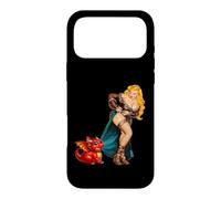 Carcasa para iPhone 17 Pro MAX Fantasy Barbarian Pinup Woman Red Baby Dragon Tugging Skirt