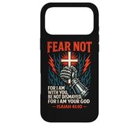 Carcasa para iPhone 17 Pro MAX Fear Not Isaías 41:10 Cross Knight Guantelete Verso Cristiano