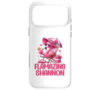 Carcasa para iPhone 17 Pro MAX Flamazing Shannon Pink Flamingo Tropical Beach Scene Mujer
