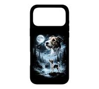 Carcasa para iPhone 17 Pro MAX Fox Terrier de Pelo Blanco Aullando a la Luna, Perro Retro de los 90