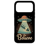 Carcasa para iPhone 17 Pro MAX Funny Alien Christmas Believe UFO Santa Abduction Men Women