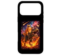 Carcasa para iPhone 17 Pro MAX Funny Coffee Orange Cat Riding T-Rex in Cosmic Galaxy UFO