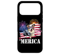 Carcasa para iPhone 17 Pro MAX Funny Merica USA Flag 4th July Patriotic Blue Merle Corgi