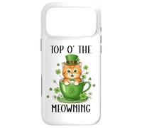 Carcasa para iPhone 17 Pro MAX Funny St Patricks Cat Top of The Meowning Coffee Cat Irish