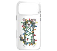 Carcasa para iPhone 17 Pro MAX Gato Luces de Navidad Divertidas Navidad Humor Miau Gatito Vacaciones