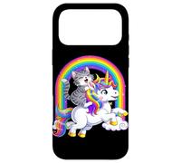 Carcasa para iPhone 17 Pro MAX Gato Montando Unicornio Arco Iris Fantasía Lindo
