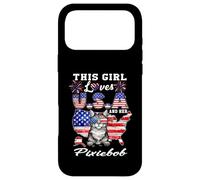 Carcasa para iPhone 17 Pro MAX Girl Loves USA and Her Pixiebob Cat 4th of July Patriotic