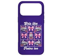 Carcasa para iPhone 17 Pro MAX Girls Like Trains Too Cute Pink Bow Locomotora Coqueta