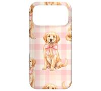 Carcasa para iPhone 17 Pro MAX Golden Retriever Puppy Lazo Rosa Gingham Sweet Dog Design