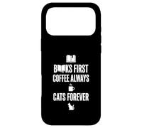 Carcasa para iPhone 17 Pro MAX Gráfico Divertido de Books First Coffee Always Cats Forever