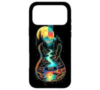 Carcasa para iPhone 17 Pro MAX Guitarra Lago Reflexiones Bosque Pino Árbol Luna Campamento Guitarrista