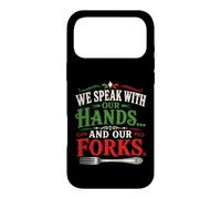 Carcasa para iPhone 17 Pro MAX Hablamos con Las Manos Y Nuestros Tenedores Comida Italiana Humor