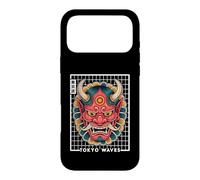 Carcasa para iPhone 17 Pro MAX Hannya Oni Grid Devil Yokai Demonio Japonés Tatuaje Máscara Oni