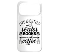 Carcasa para iPhone 17 Pro MAX Life is Better with Cats & Books Coffee Black Cat Book Lover
