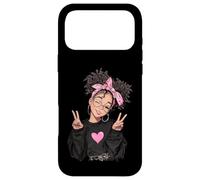 Carcasa para iPhone 17 Pro MAX Linda Chica Signo de Paz Pelo Rizado Divertido gráfico juguetón Trippy