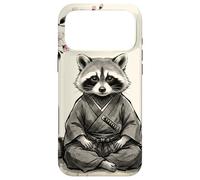 Carcasa para iPhone 17 Pro MAX Lindo Mapache samurái Sentado bajo Flores de Cerezo Arte de Tinta