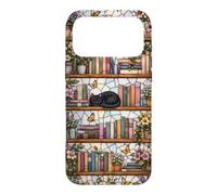 Carcasa para iPhone 17 Pro MAX Literary Cat Book Lover Floral Estantería Vitral