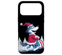 Carcasa para iPhone 17 Pro MAX Lobo Feliz con Bolsa de Papá Noel para Navidad Divertida
