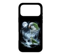 Carcasa para iPhone 17 Pro MAX Loro cuáquero Aullando a la Luna 90's Retro Monk Parakeet