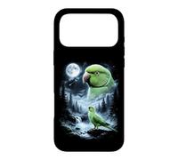 Carcasa para iPhone 17 Pro MAX Loro Indio Ringneck Aullando a la Luna 90's Retro Bird