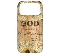 Carcasa para iPhone 17 Pro MAX Madera Floral Christian God is Within Her She Will Not Fall