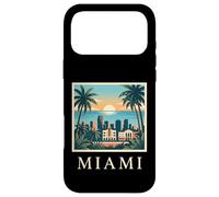 Carcasa para iPhone 17 Pro MAX Miami, Florida, costero, Ciudad, Horizonte, Retro, Puesta de Sol, Playa, Palmera