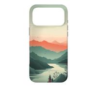 Carcasa para iPhone 17 Pro MAX Mínimo Verde Salvia Montaña Sol Puesta De Sol Boho Chic