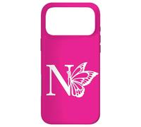 Carcasa para iPhone 17 Pro MAX Monograma de Mariposa Inicial de Nombre Letra N en Blanco