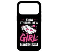 Carcasa para iPhone 17 Pro MAX Mujer de Cornhole, Divertida, Lanzo como una niña, Trato de Mantener el Ritmo