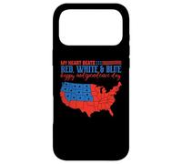 Carcasa para iPhone 17 Pro MAX My Heart Beats Red, White & Blue USA Map 4th of July